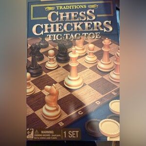 Z Gallerie Traditions Chess Checkers Tic Tac Toe Set - Brown and Cream